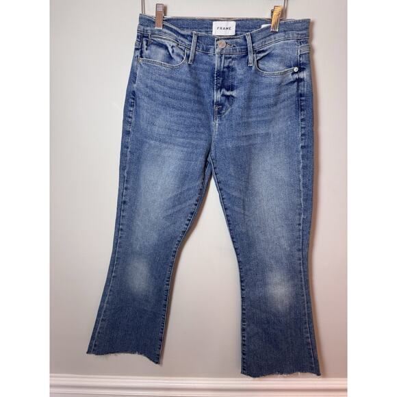 Frame Le High Flare Jeans Cairo Blue Denim High Rise Stretch Size 28 NEW - Picture 2 of 9